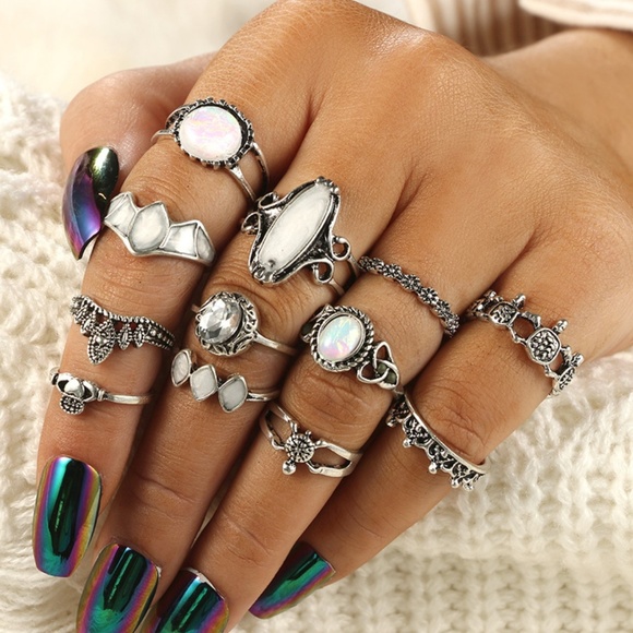 NEW 12pc boho multi styles ring set - Picture 2 of 4